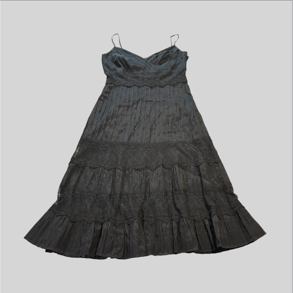 Ann Taylor Women's 6 Silk Blend Navy Sleeveless Dress Pleated Lace Cocktail